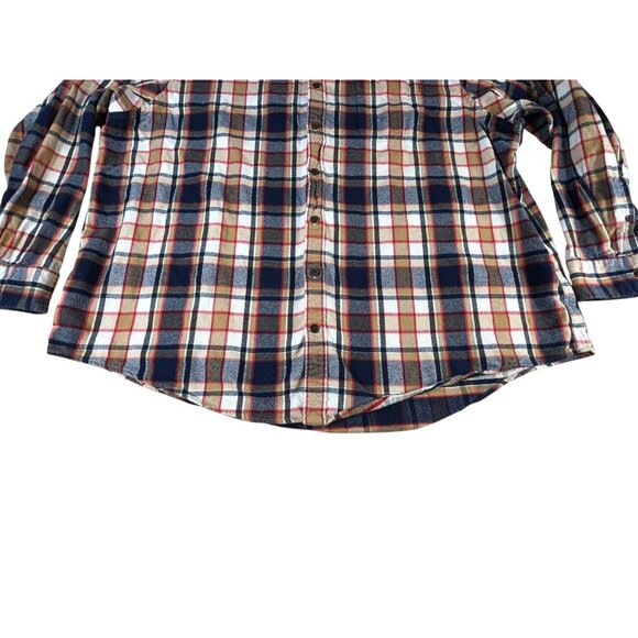 Lands End Flannel Shirt Beige Red White Plaid Men's 3XL/T Long Sleeve Buttons - Picture 6 of 12